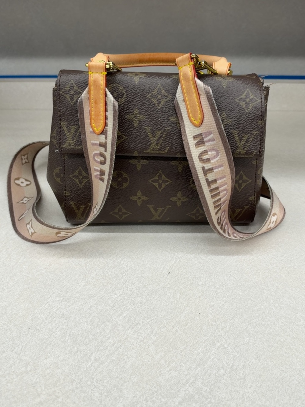 Louis Vuitton Monogram Canvas Satchel with Pink Jacquard Strap